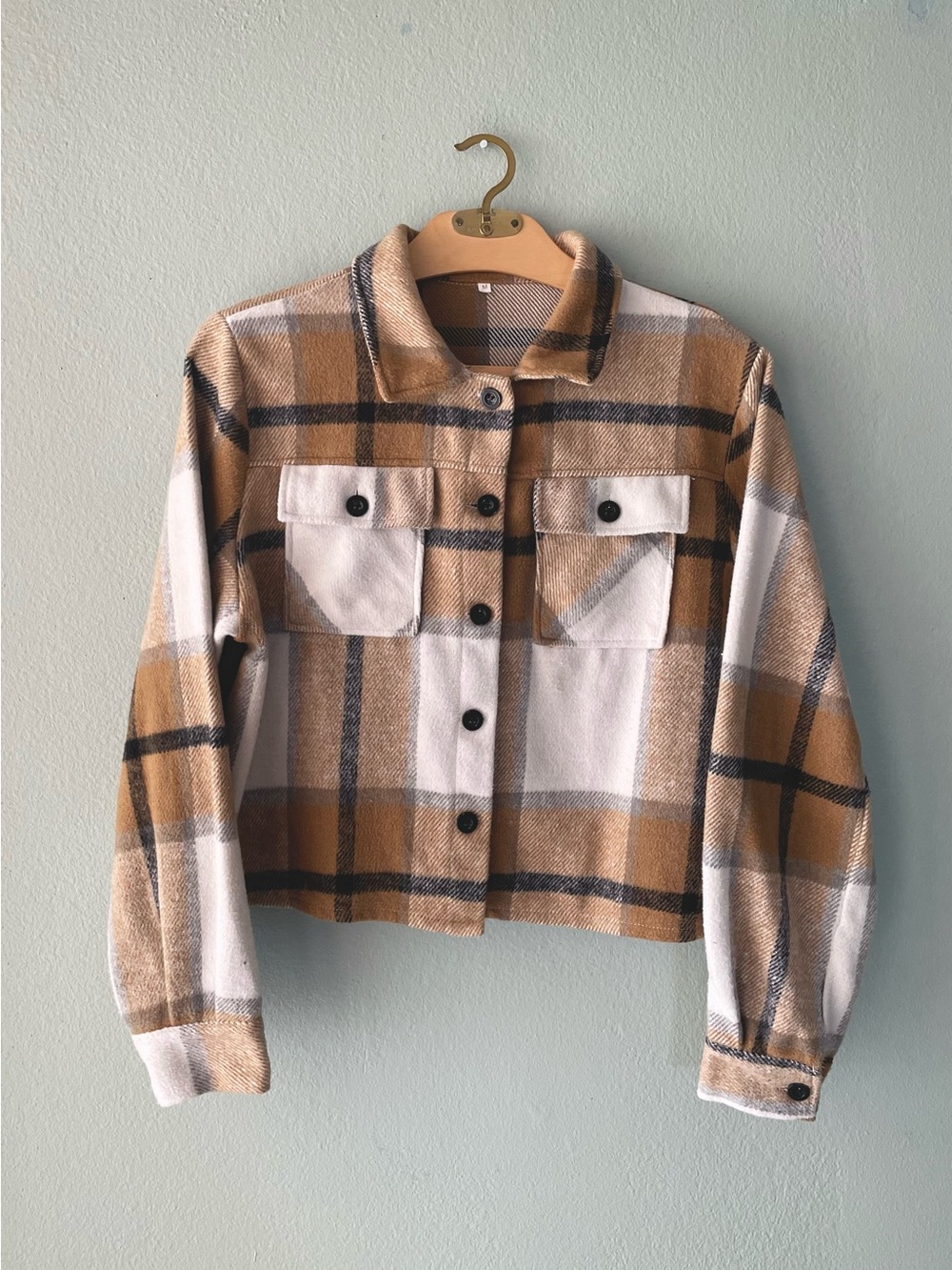 Unbranded | Boutique Style Plaid Fleece Button Down Cropped Shacket Top